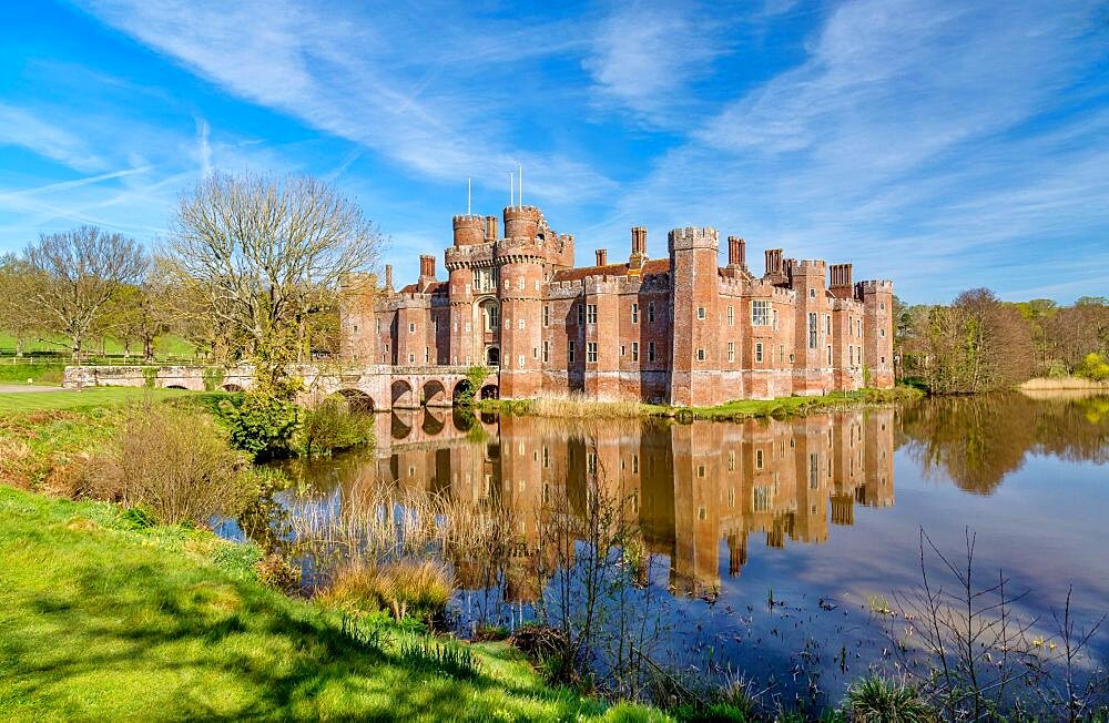 The brick built 15th century Herstmonceux Castle, East Sussex