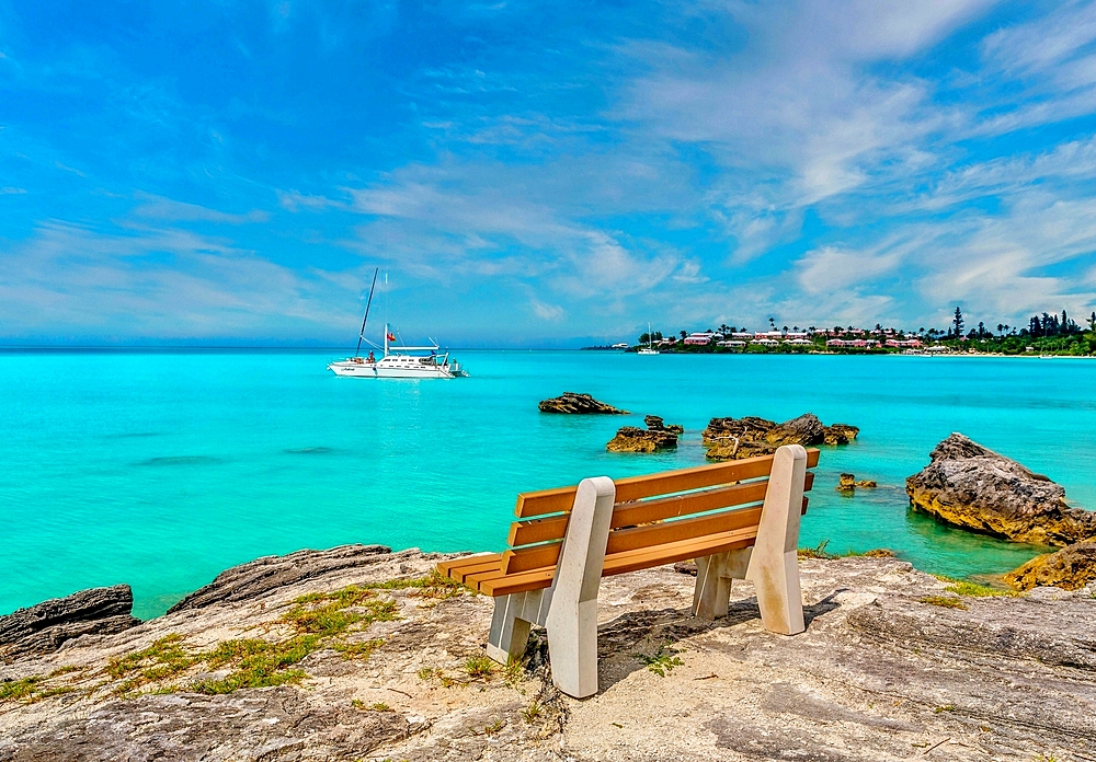 Long Bay, Somerset, with the Cambridge Beaches Hotel in the distance, Bermuda, North Atlantic, North America