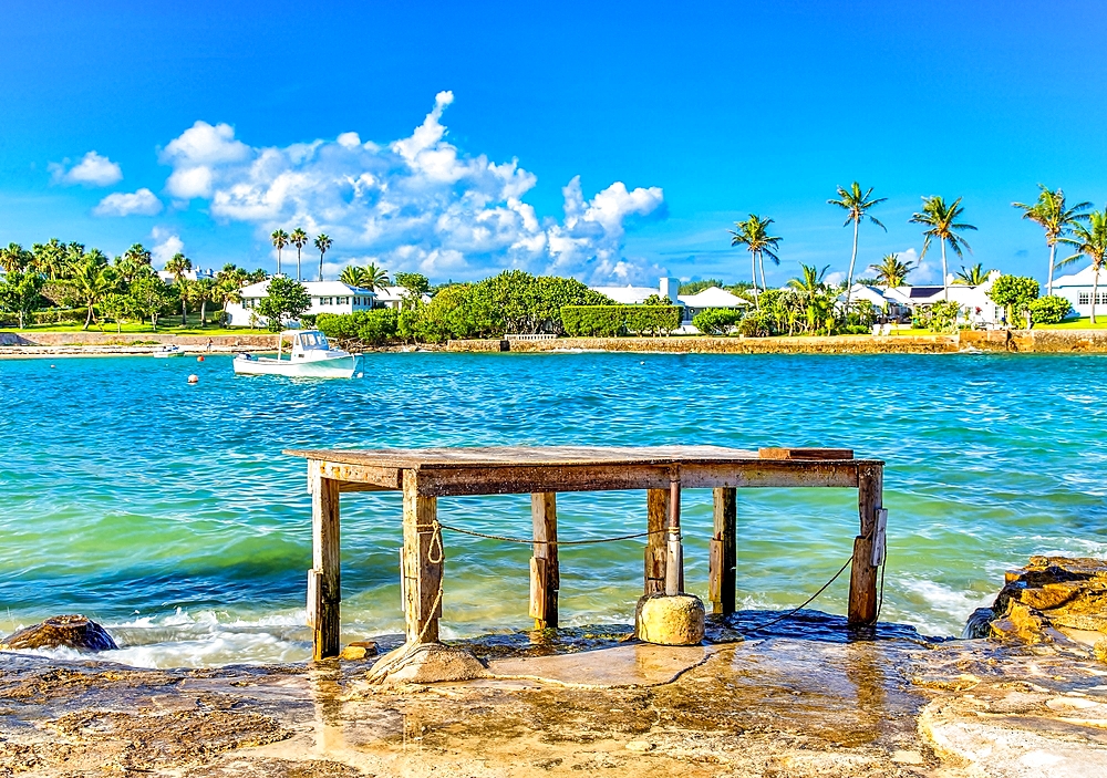 Traditional fish cleaning and filleting table in Devonshire Bay, Devonshire Parish, Bermuda, Atlantic, North America