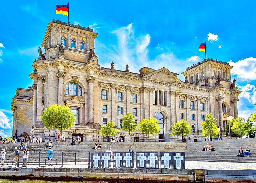 The Reichstag Building, home of the German Parliament, completed in 1894, damaged in 1933 and WWII, restored in the 1960s, Berlin, Germany, Europe