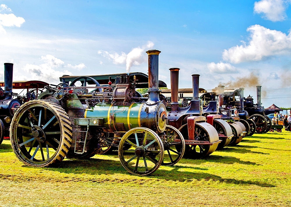 Steam powered Traction Engines at a rally in East Sussex, England, United Kingdom, Europe