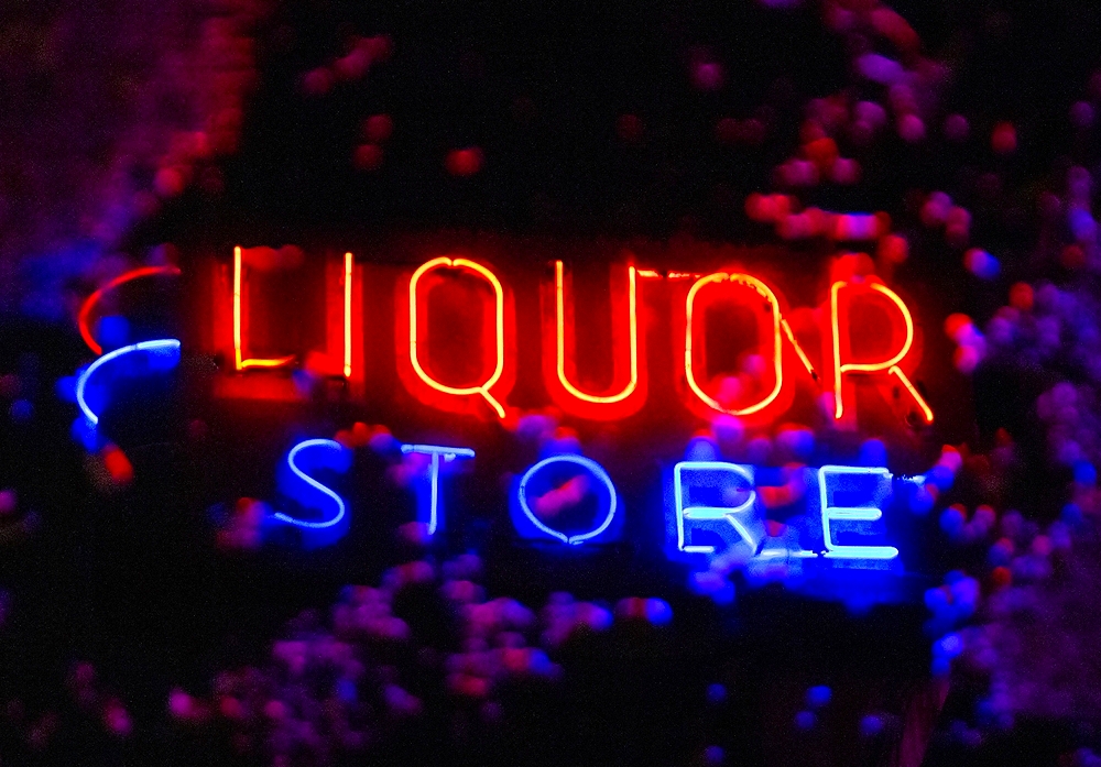 Old Neon Liquor Store advertising sign in Tribeca, Manhattan, New York City, United States of America