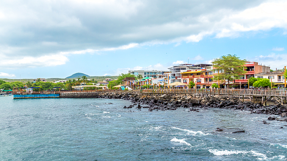 The waterfront at Puerto Baquerizo Moreno, San Cristobal Island, Galapagos, Ecuador. The capital of the San Cristobal Canton, the town is a centre for fishing and tourism with a large population of sea lions.