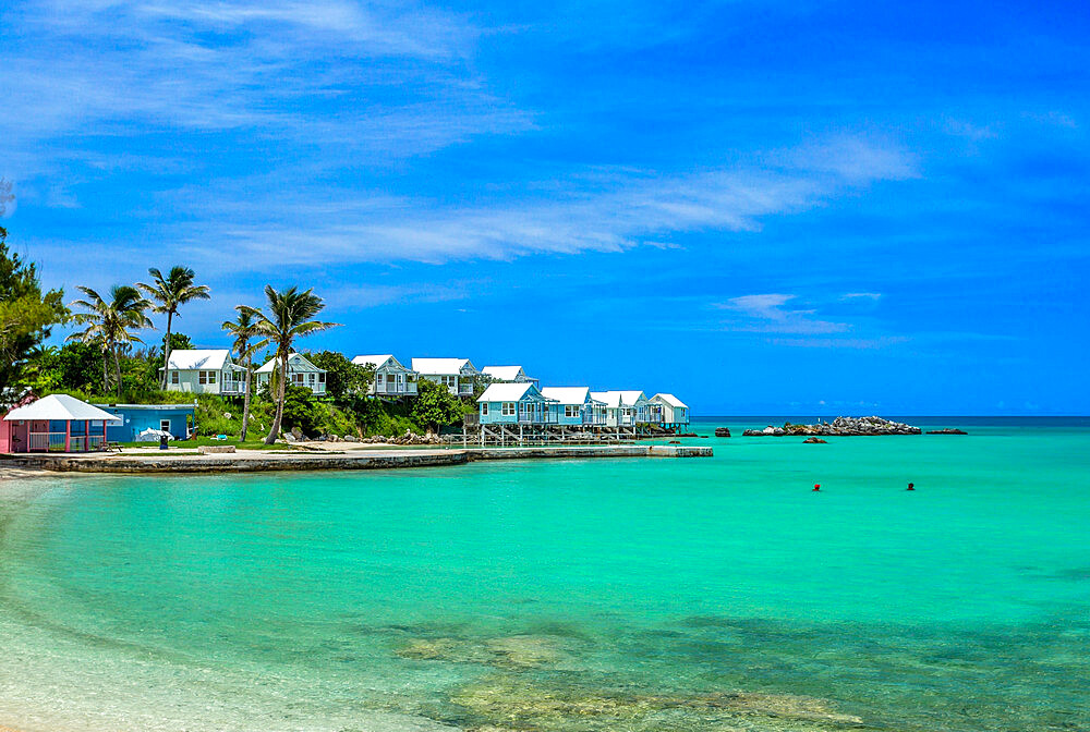 Beach huts on stilts at Daniel's Head, Bermuda, Atlantic, Central America