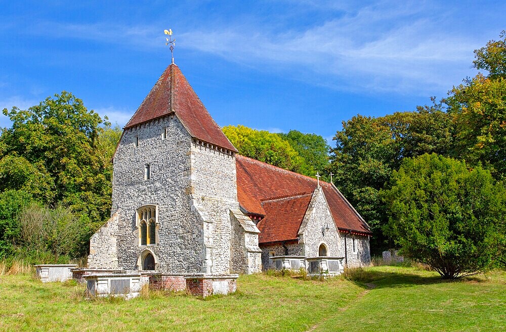 All Saints Church in West Dean, the spire described by John Betjeman as unique in Sussex, West Dean, East Sussex, England, United Kingdom, Europe