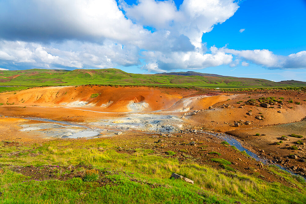 Stream, geothermal area and hot springs at Seltun Hot Springs, Krysuvik, The Capital Region, Iceland