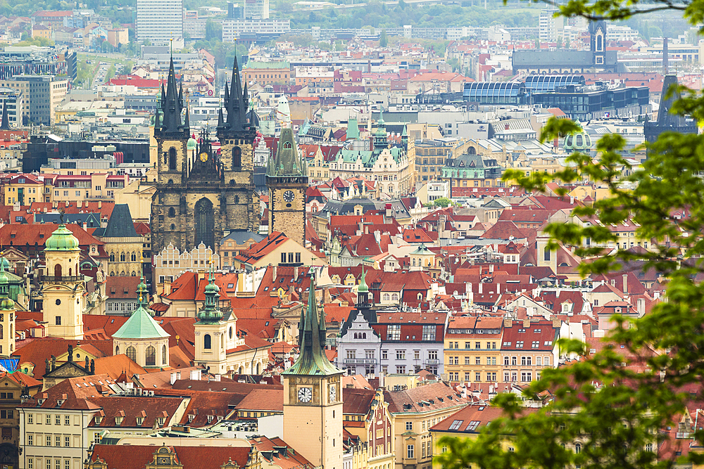 Elevated view of Old Town as seen from Petrin Hill, UNESCO World Heritage Site, Prague, Czechia, Europe