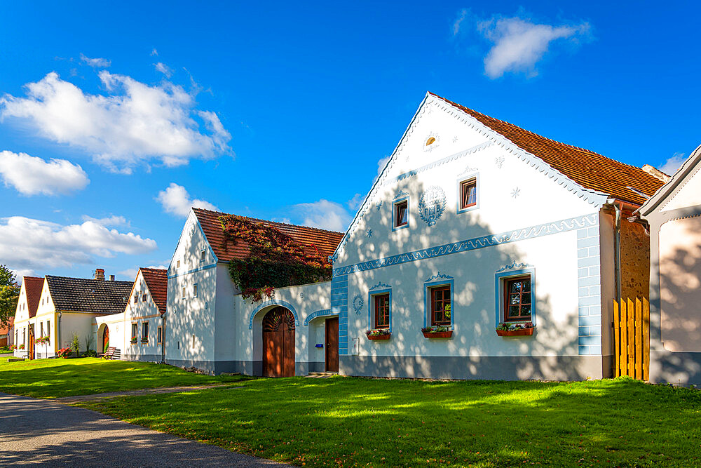 Historical houses at Holasovice Historal Village Reservation, rural baroque style, UNESCO, Holasovice, Czech Republic