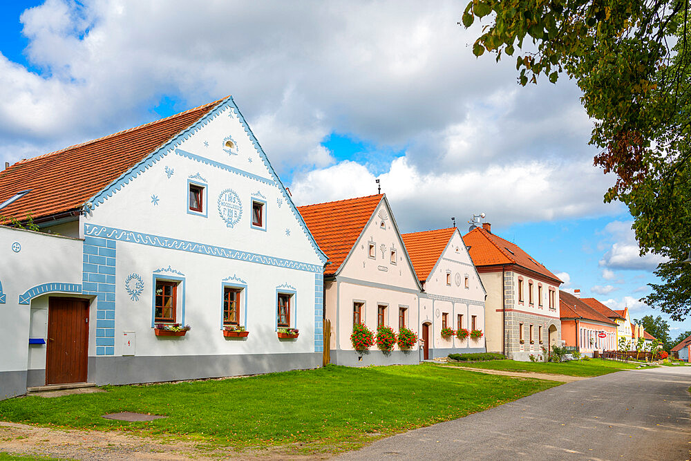 Historical houses at Holasovice Historal Village Reservation, rural baroque style, UNESCO, Holasovice, Czech Republic