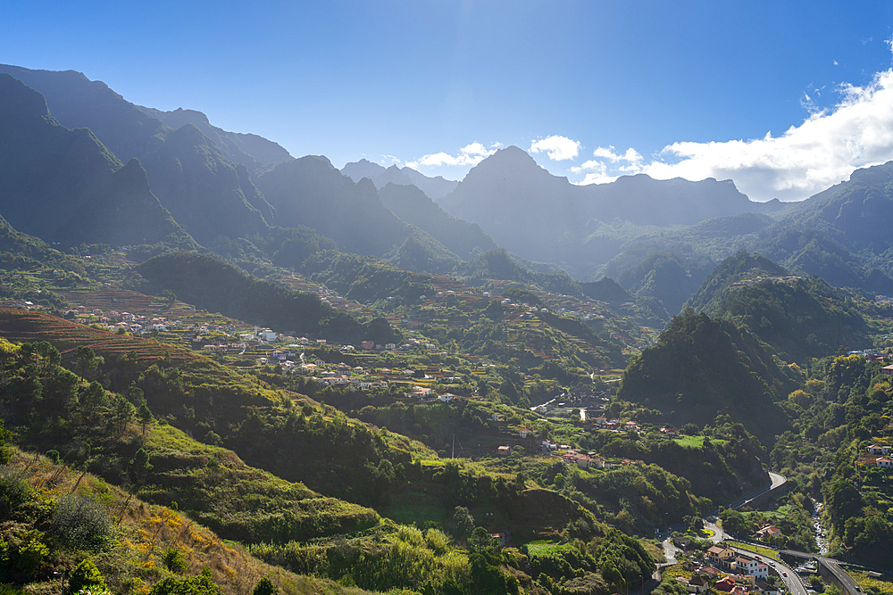 Houses on mountain slopes, Sao Vicente, Madeira, Portugal, Atlantic, Europe