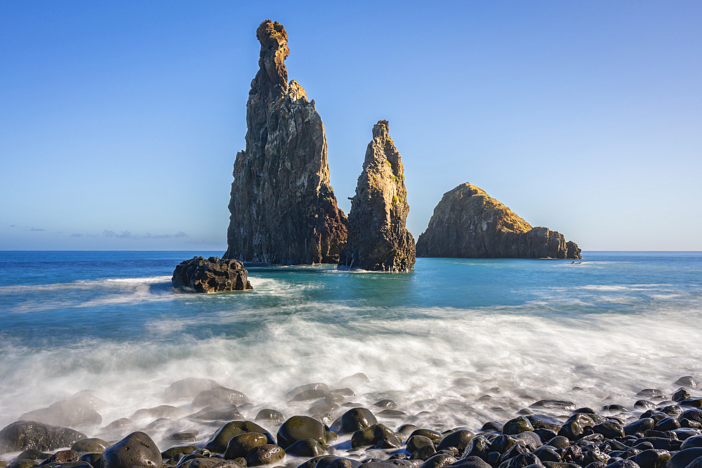 Rock formation at Praia da Ribeira da Janela beach, Ribeira da Janela, Porto Moniz, Madeira, Portugal, Atlantic, Europe