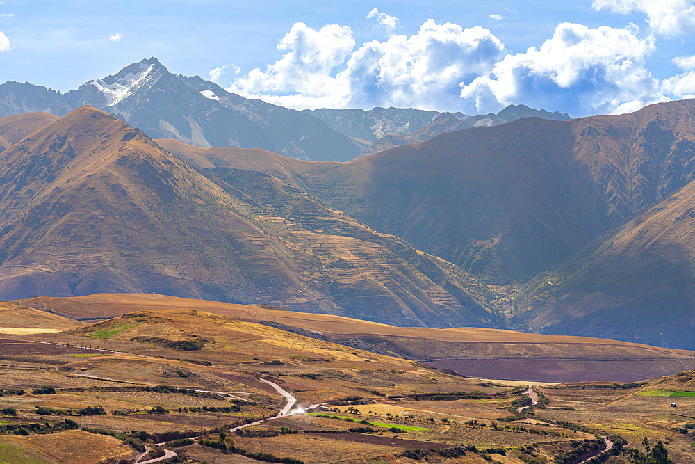 Peruvian countryside with Andes in background, Maras, Sacred Valley, Urubamba Province, Cusco (Cuzco) Region, Peru, South America