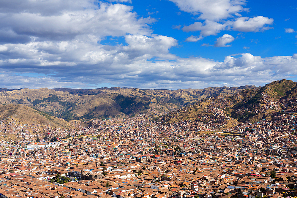 Elevated view of Cusco (Cuzco) city, Cusco Province, Cusco Region, Peru, South America