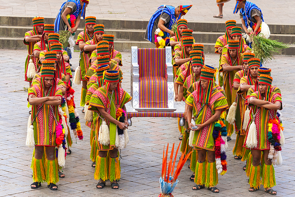 Performers during Inti Raymi Festival of the Sun, Plaza de Armas square, UNESCO World Heritage Site, Cusco (Cuzco),Cusco Province, Cusco Region, Peru, South America