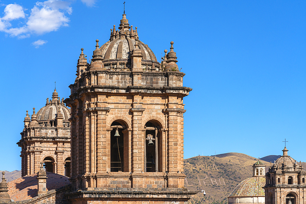 Detail of bell towers of Cusco (Cuzco) Cathedral, UNESCO World Heritage Site, Cusco (Cuzco), Cusco Province, Cusco Region, Peru, South America