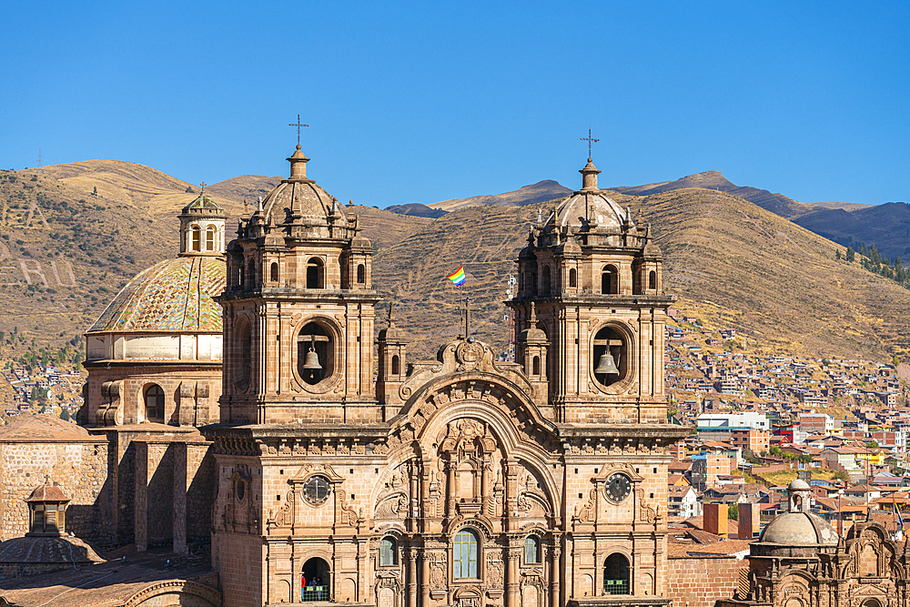 Detail of bell towers of Church of the Society of Jesus at Plaza de Armas Square, UNESCO World Heritge Site, Cusco (Cuzco), Cusco Province, Cusco Region, Peru, South America