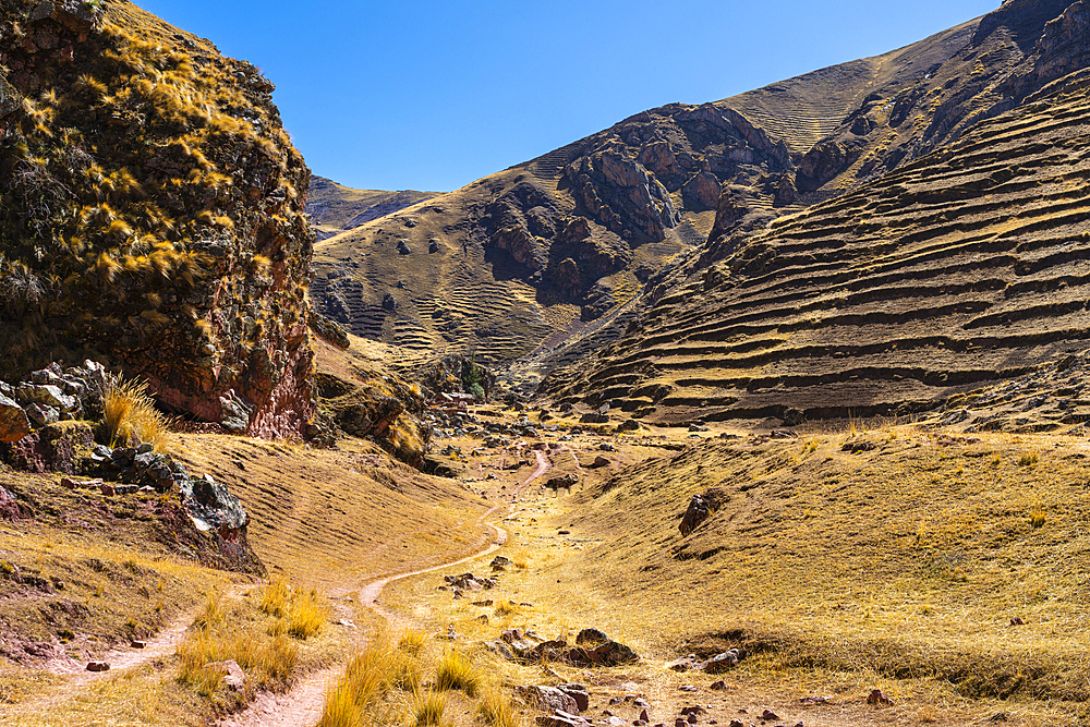 Trail in the Andes, near Rainbow Mountain, Pitumarca District, Cusco (Cuzco) Region, Peru, South America