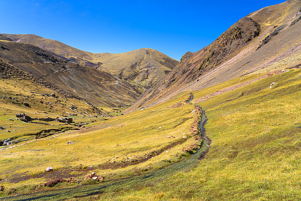 Valley in the Andes, near Rainbow Mountain, Pitumarca District, Cusco (Cuzco) Region, Peru, South America