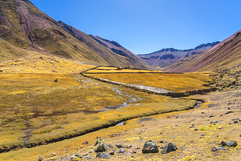 Stream in the Andes, near Rainbow Mountain, Pitumarca District, Cusco (Cuzco) Region, Peru, South America