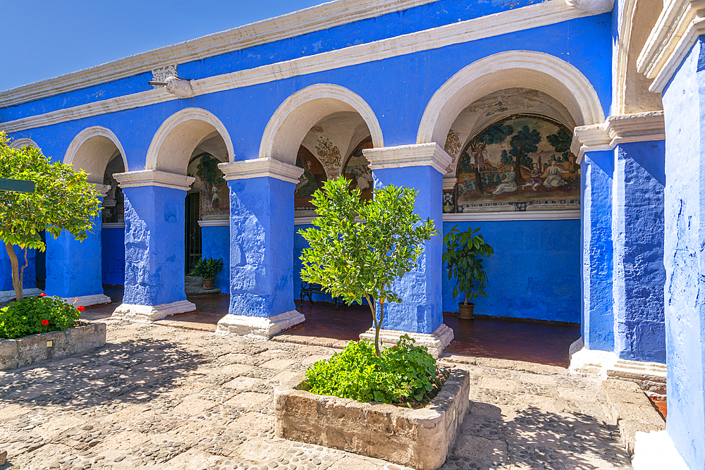 Blue section of Cloister and Monastery of Santa Catalina de Siena, UNESCO World Heritage Site, Arequipa, Arequipa Province, Arequipa Region, Peru, South America