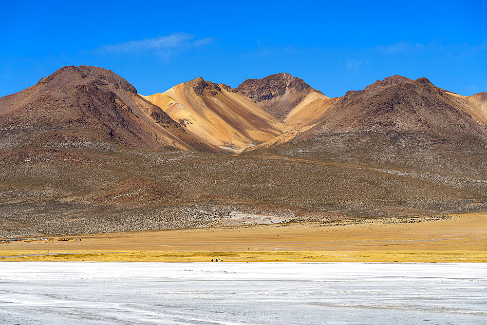 Salt flats and mountains at Salinas y Aguada Blanca National Reserve, Arequipa Province, Arequipa Region, Peru, South America