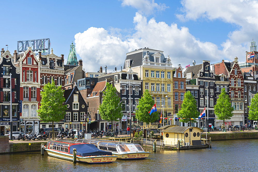 Boats on Amstel River, Amsterdam, The Netherlands, Europe