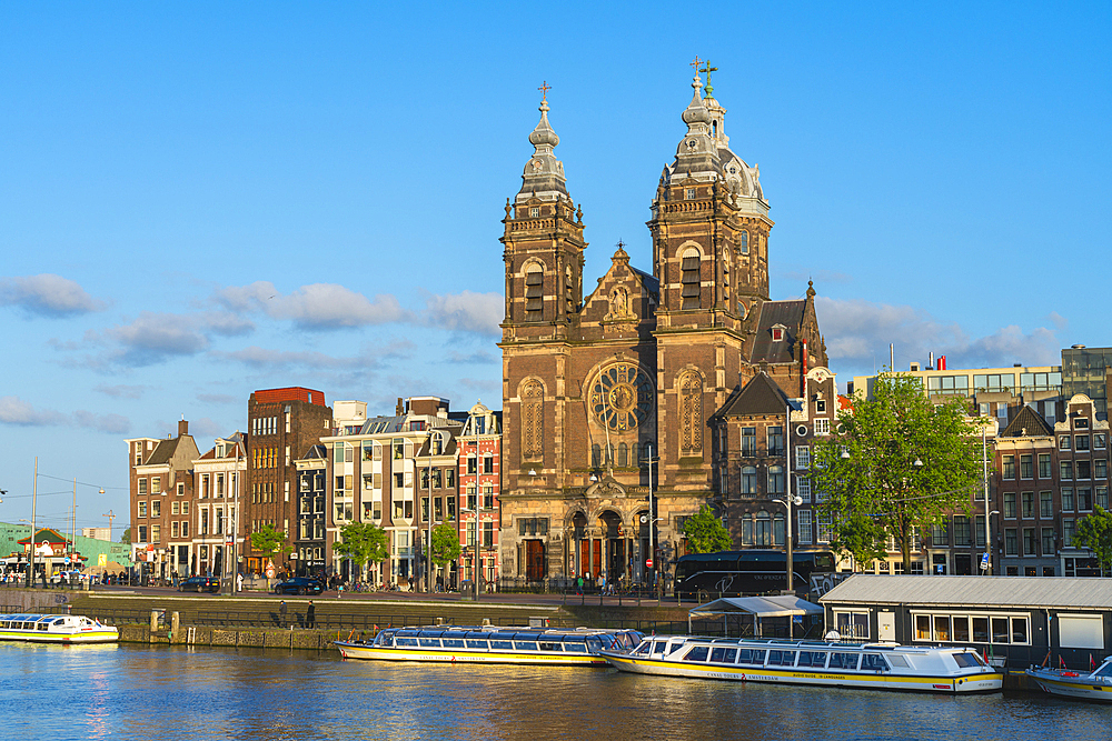 Basilica of Saint Nicholas at sunset, Amsterdam, The Netherlands, Europe