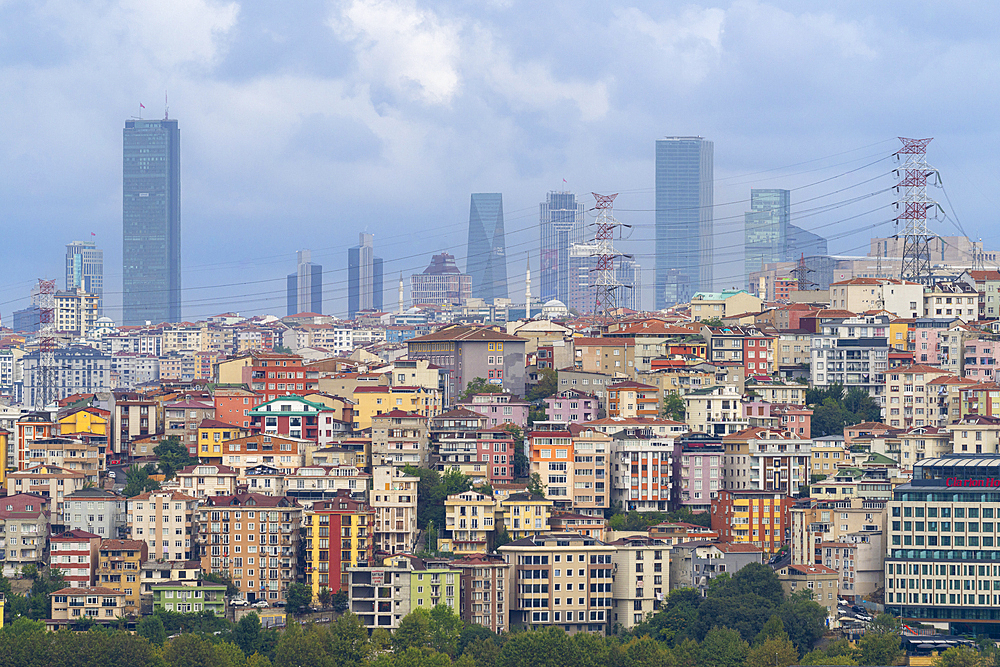 View of old and modern houses and skyscrapers as seen from Pierre Loti Hill, Istanbul, Turkey, Europe