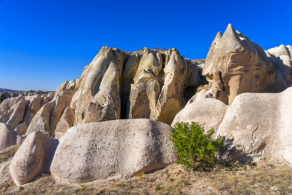 Rock formations of Red Valley (Rose Valley), Cavusin, Cappadocia, Anatolia, Turkey, Asia Minor, Asia