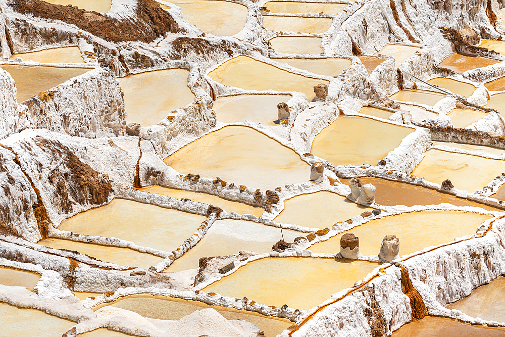 Detail of salt mines of Maras, Salinas de Maras, Cuzco Region, Peru