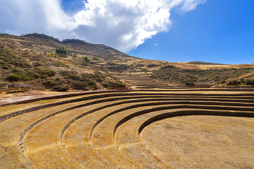 Ancient Inca terrace fields at Moray, Maras, Sacred Valley, Cuzco Region, Peru, South America