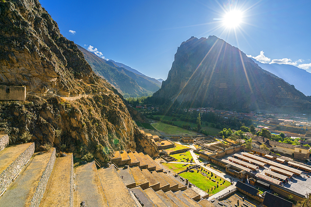 Terraces and ruins at archaeological site at Ollantaytambo, Sacred Valley, Peru, South America