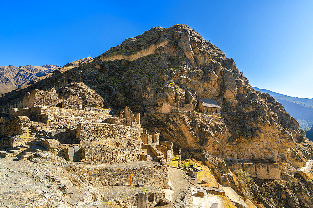 Ruins at archeological site of UNESCO at Ollantaytambo, Sacred Valley, Peru