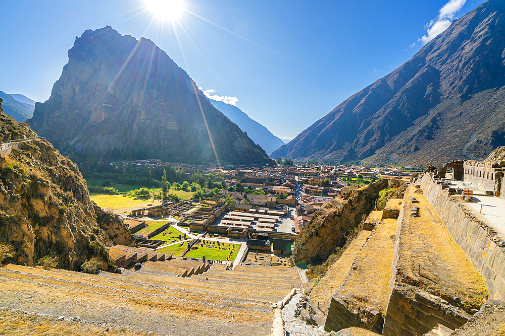 Terraces and ruins at archaeological site at Ollantaytambo, Sacred Valley, Peru, South America