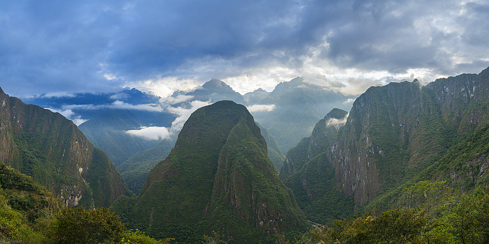 Phutuq K'usi (Putucusi) mountain by Urubamba River seen from the trail to Machu Picchu, Sacred Valley, Peru, South America