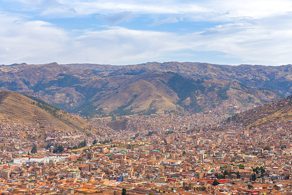 Elevated view of Cusco, UNESCO World Heritage Site, Cusco Region, Peru, South America