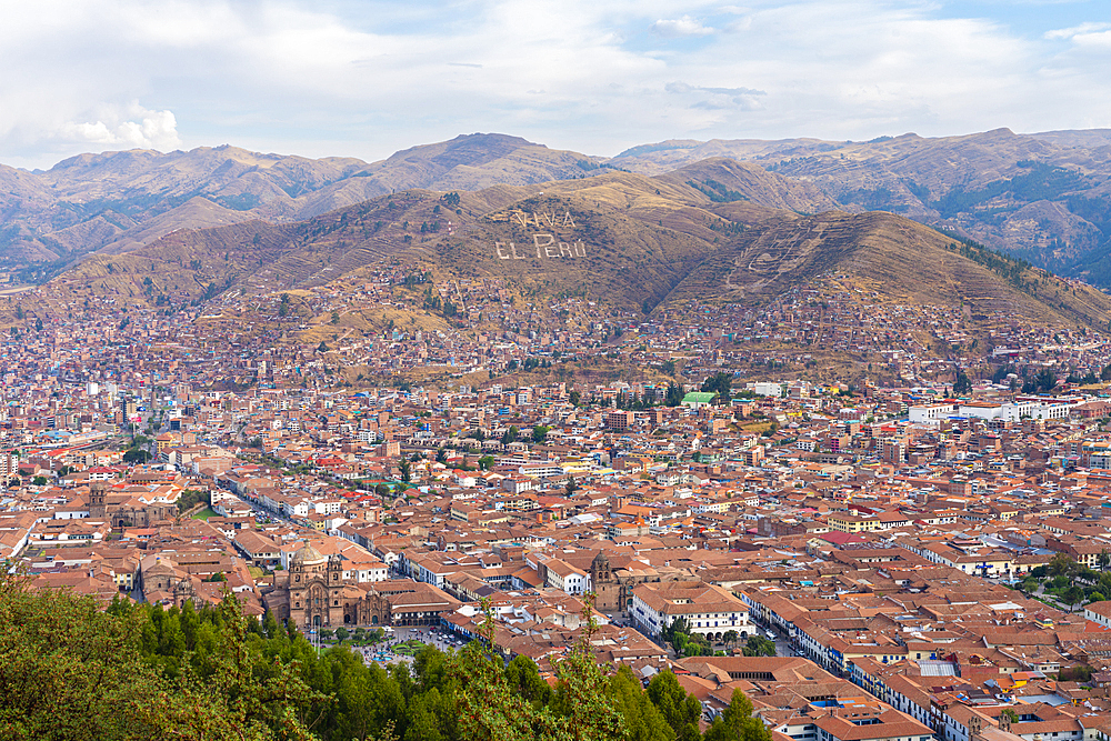 Elevated view of Cusco, UNESCO World Heritage Site, Cusco Region, Peru, South America