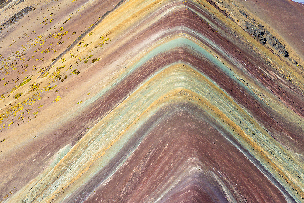 Detail of colorful stripes of Rainbow Mountain, Pitumarca District, Cusco (Cuzco) Region, Peru, South America, South America