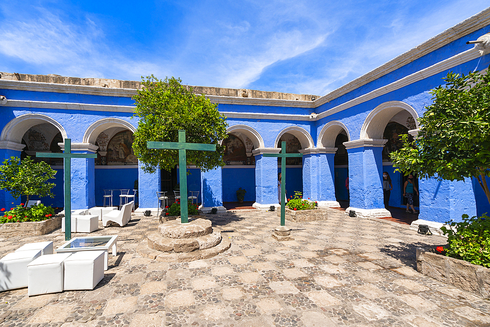 Blue section of Cloister and Monastery of Santa Catalina de Siena, UNESCO World Heritage Site, Arequipa, Peru, South America