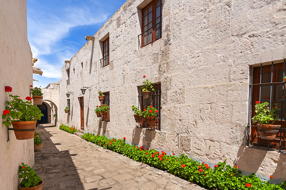 White section of Cloister and Monastery of Santa Catalina de Siena, UNESCO World Heritage Site, Arequipa, Peru