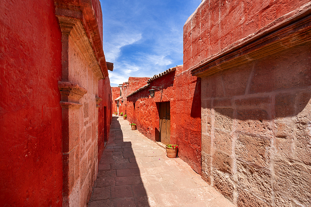 Red section of Cloister and Monastery of Santa Catalina de Siena, UNESCO World Heritage Site, Arequipa, Peru