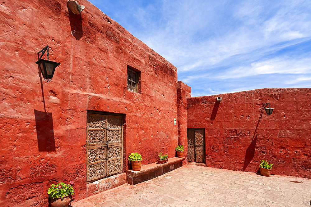 Red section of Cloister and Monastery of Santa Catalina de Siena, UNESCO World Heritage Site, Arequipa, Peru, South America