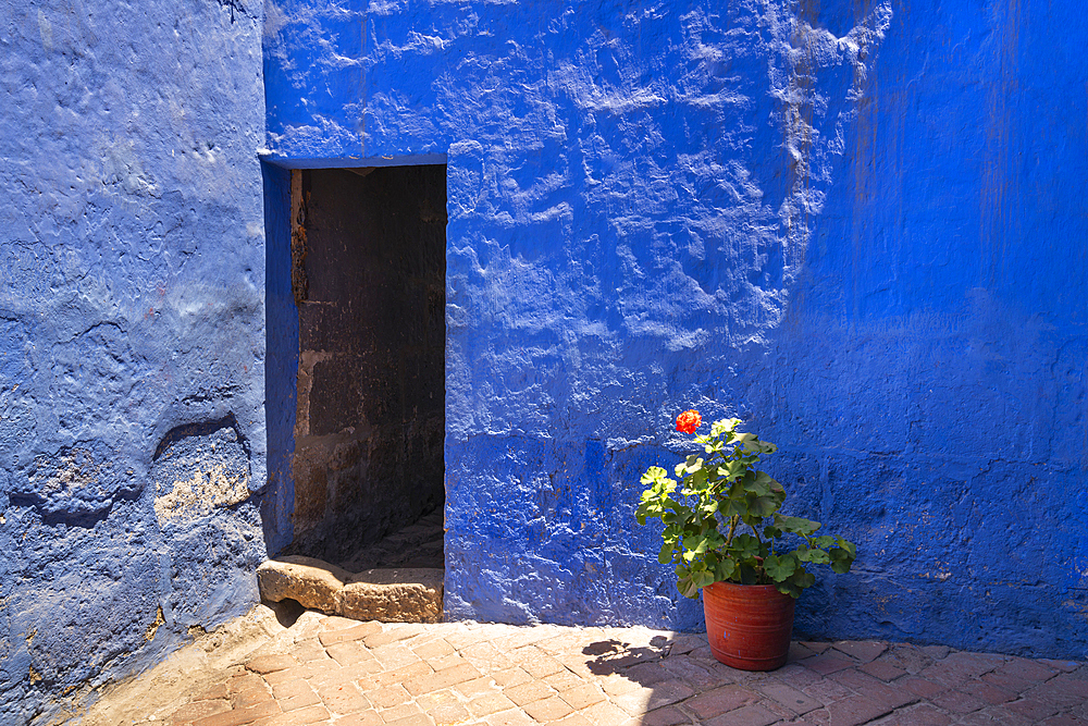 Blue section of Cloister and Monastery of Santa Catalina de Siena, UNESCO World Heritage Site, Arequipa, Peru, South America