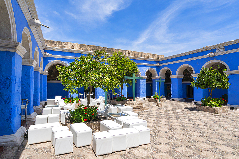 Blue section of Cloister and Monastery of Santa Catalina de Siena, UNESCO World Heritage Site, Arequipa, Peru, South America