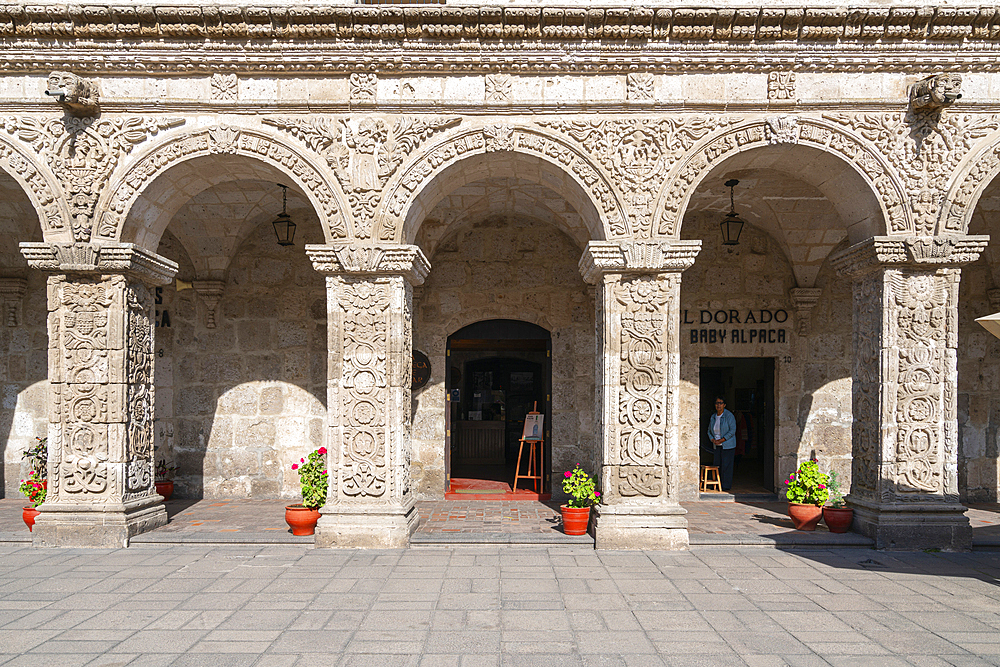 Decorated pillars at Cloisters of The Company, Arequipa, Peru, South America