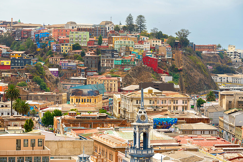 Colorful houses of Valparaiso on hill in Playa Ancha, Valparaiso, Chile