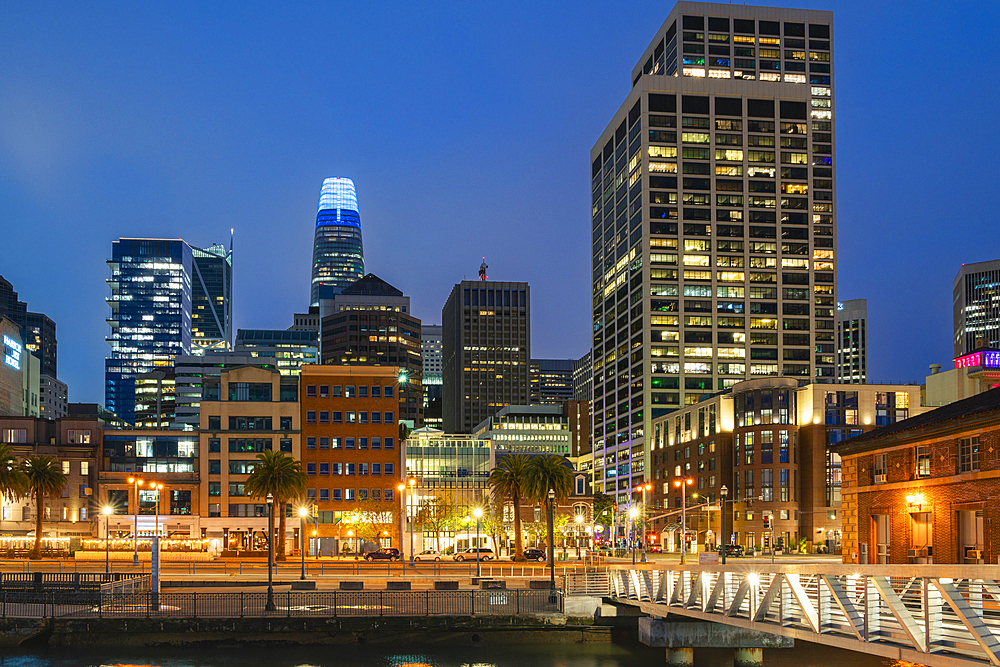 High-rise buildings of Financial district at night, San Francisco, San Francisco Peninsula, San Francisco Bay Area, California, USA