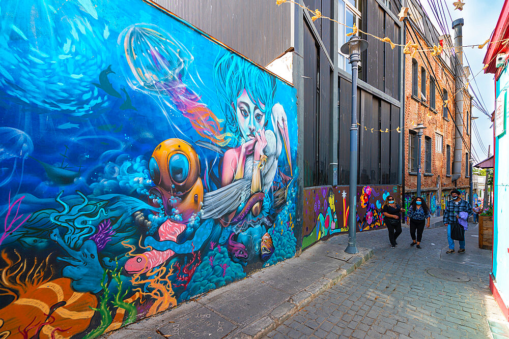 Painted mural of residential house, Cerro Alegre, Valparaiso, Chile