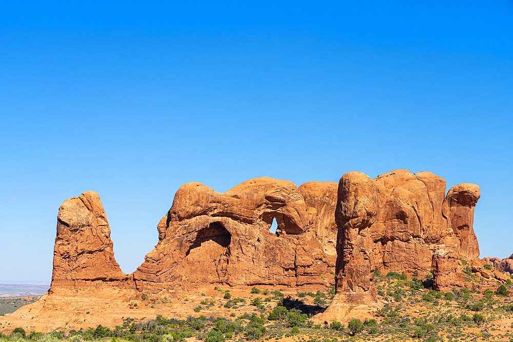 Rock formations near Double Arch in the Windows Section, Arches National Park, Moab, Utah, United States of America, North America