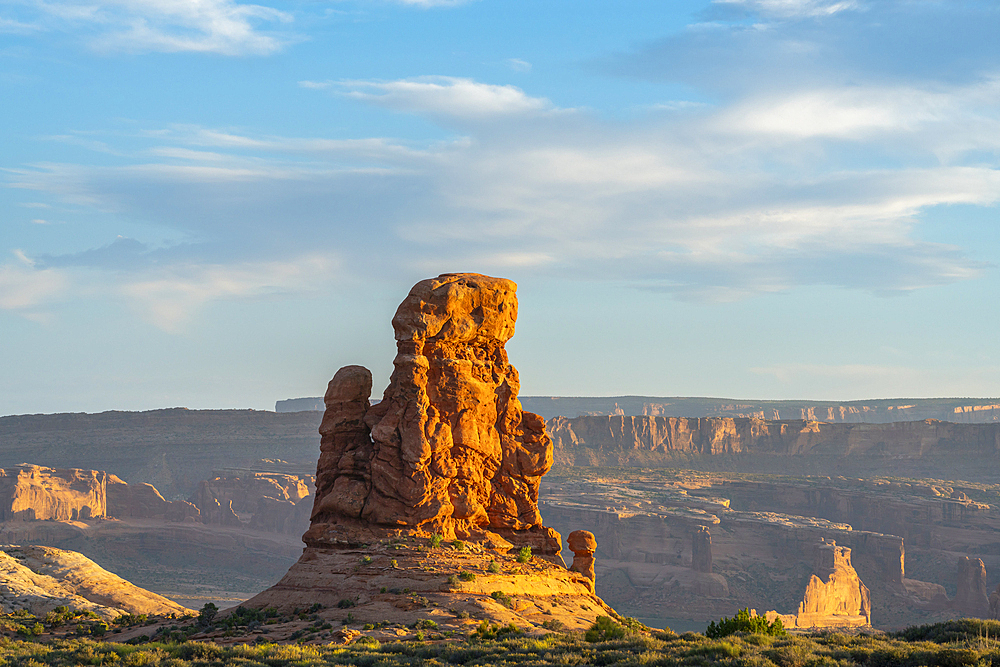 Rock formation at sunset, Arches National Park, Utah, United States of America, North America